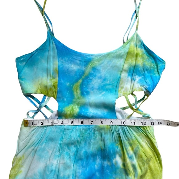 Cotton Candy Tie Dye Blue Green Cut Out Summer Mini Dress Size Medium - Picture 11 of 16